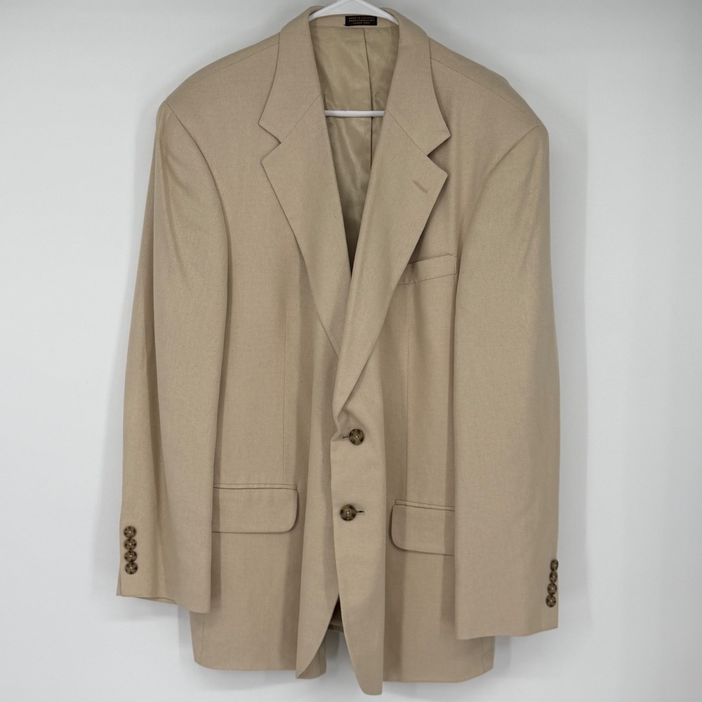 Oscar de la Renta Mens 46R Blazer Sport Coat 100% Silk Tan Beige 2 Button Jacket